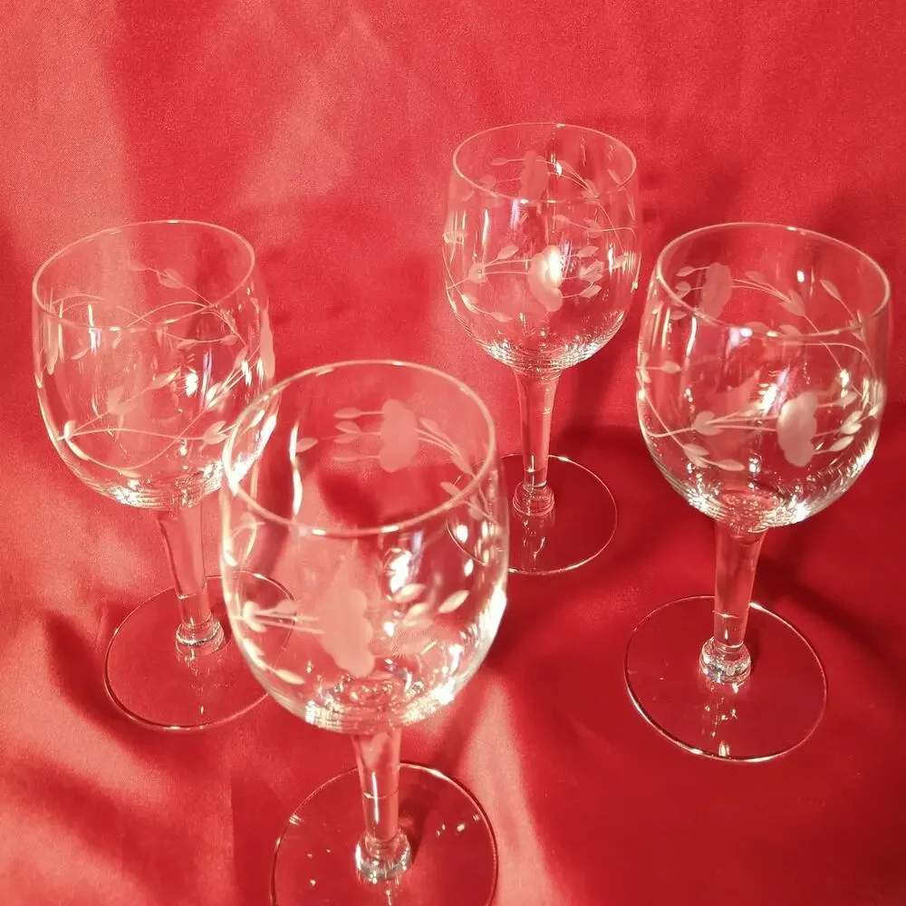 Princess House Heritage 420 Wine Glass Floral Clear Set 4 Crystal Vintage